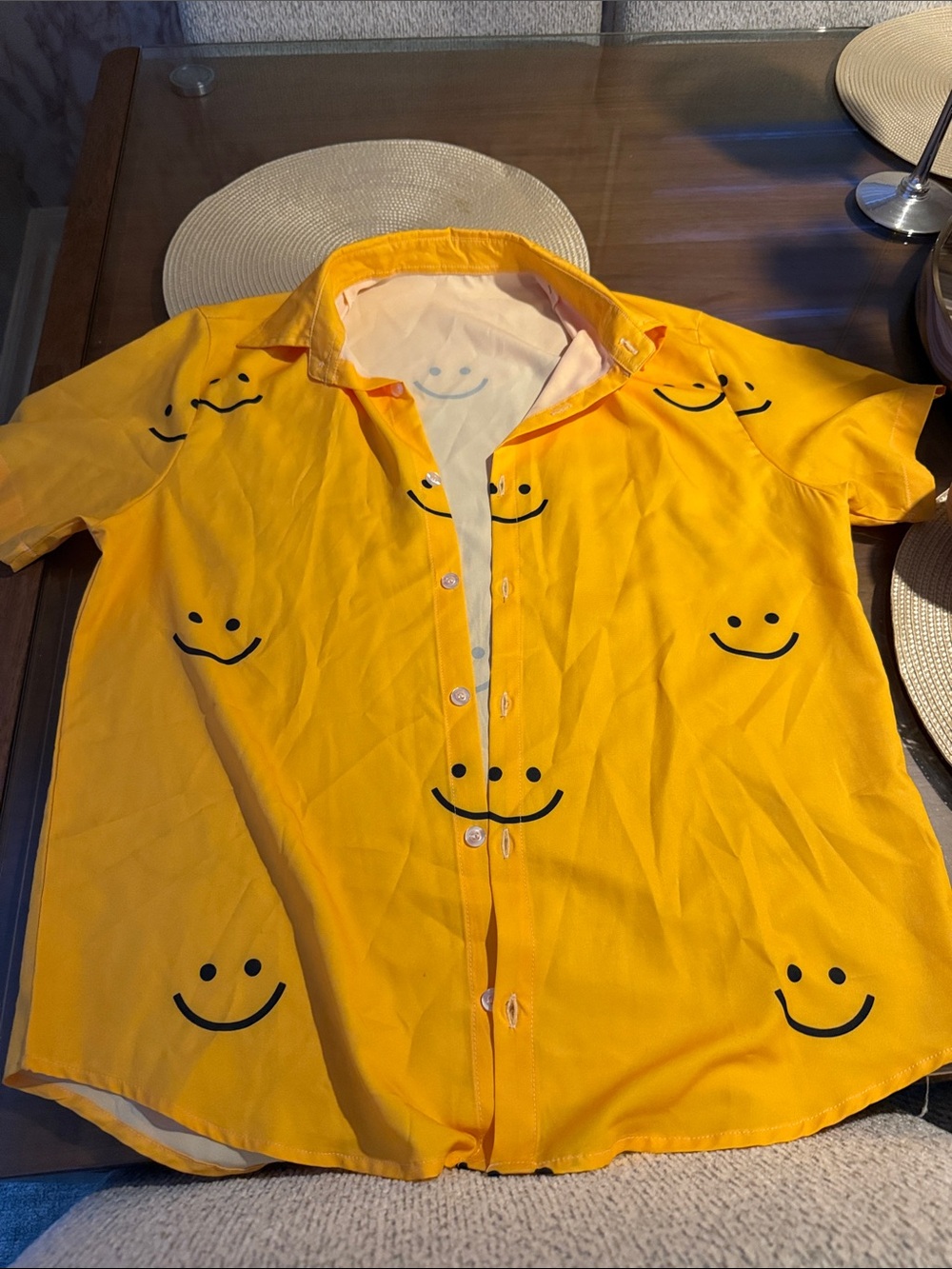 Yellow Smiley Face Button-Up Shirt